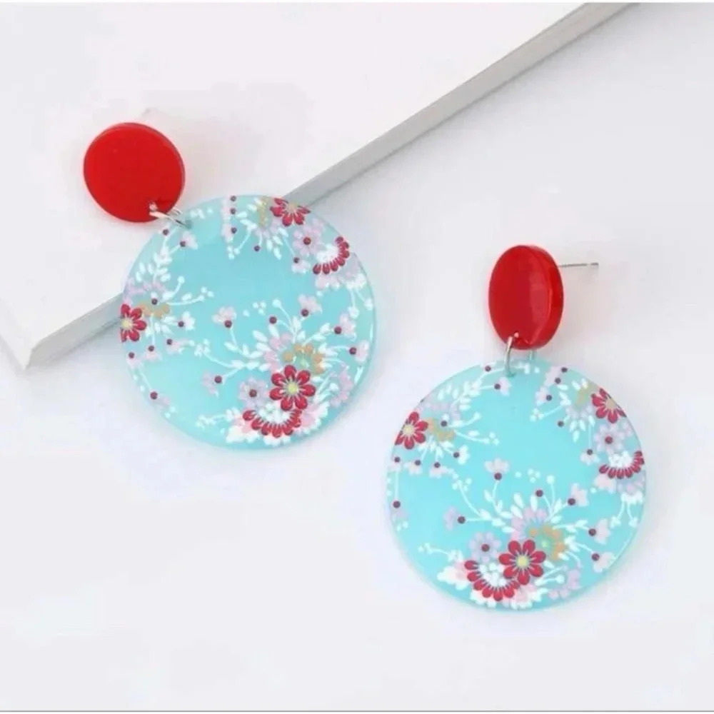 2 LEFT! Acrylic Floral Print Earrings